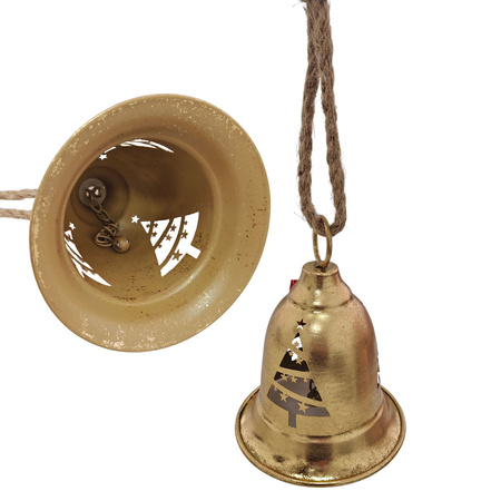 Dzwonek dzwon złoty metalowy świąteczny na sznurku dekoracja ozdoba 18cm