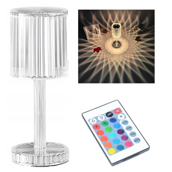 KRYSZTAŁOWA LAMPKA NOCNA STOŁOWA NA PILOTA DOTYKOWA LED USB 16 KOLORÓW
