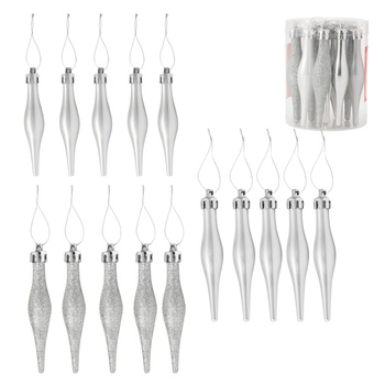 Zestaw sopli na choinkę srebrne brokatowe błyszczące ozdoby choinkowe 15szt