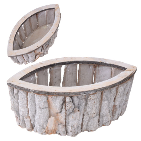 Doniczka osłonka ŁEZKA z kory bielona z wkładem na kwiaty stroik kompozycje