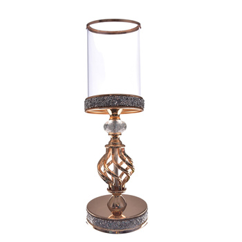 ŚWIECZNIK SZKLANY KIELICH ZŁOTY GLAMOUR LAMPION CYLINDER KRYSZTAŁKI 35cm