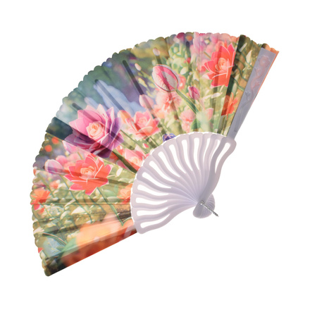 WACHLARZ CHIŃSKI JAPOŃSKI SKŁADANY Z NADRUKIEM KWIATY 23cm