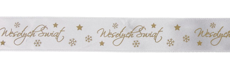 Wstążka satynowa z nadrukiem Wesołych Świąt ŚWIĄTECZNA 25mm
