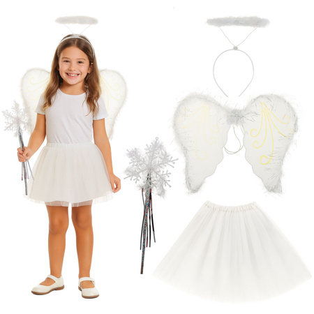 STRÓJ KOSTIUM ANIOŁA ANIOŁKA AUREOLA SPÓDNICZKA SKRZYDŁA PRZEBRANIE