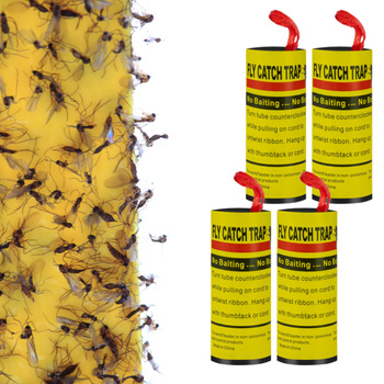 KLASYCZNY LEP TAŚMA ŚRODEK PUŁAPKA NA MUCHY KOMARY MUSZKI OWADY ROLKA x4szt