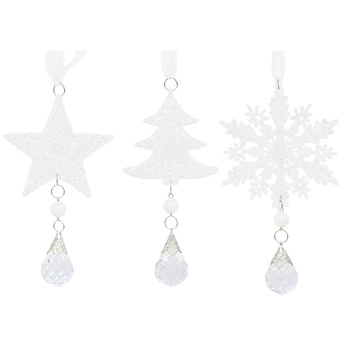 Zawieszki choinkowe białe z kryształkiem diamentem ozdoby świąteczne bombka