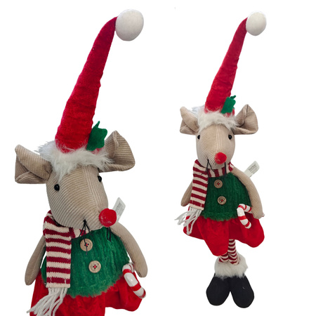 Figurka świąteczna myszka w czapce Mikołaja dekoracja bożonarodzeniowa 60cm