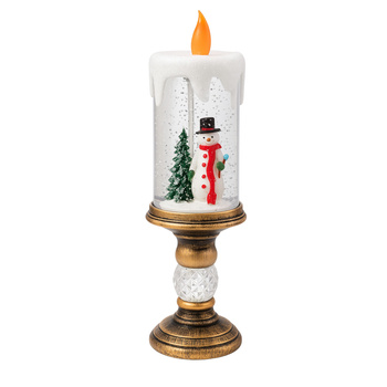 Świeca LED z Bałwankeim i sztucznym śniegiem ozdoba świąteczna 26 cm