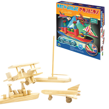 ZESTAW KREATYWNY DLA DZIECI DREWNIANE POJAZDY 4 MODELE + FARBKI