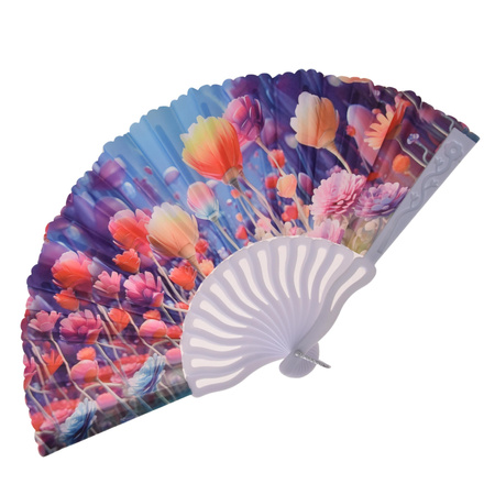 WACHLARZ CHIŃSKI JAPOŃSKI SKŁADANY Z NADRUKIEM KWIATY 23cm