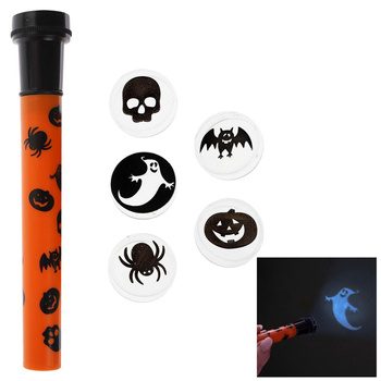 Latarka Halloween z nakładkami projektor wzory duch czaszka nietoperz pająk