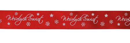 Wstążka satynowa z nadrukiem Wesołych Świąt ŚWIĄTECZNA 25mm