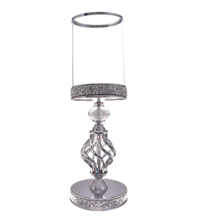 ŚWIECZNIK SZKLANY KIELICH SREBRNY GLAMOUR LAMPION CYLINDER KRYSZTAŁKI 35cm