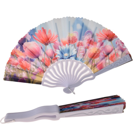 WACHLARZ CHIŃSKI JAPOŃSKI SKŁADANY Z NADRUKIEM KWIATY 23cm