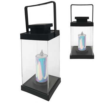 Lampion Latarnia LED dekoracyjny 26 cm czarny świeca z efektem płomienia