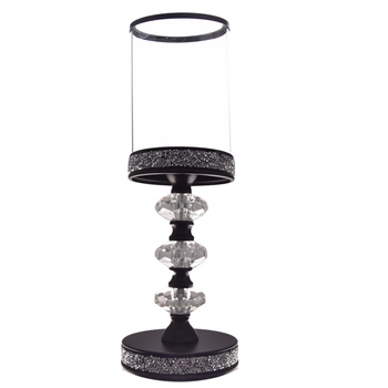 ŚWIECZNIK SZKLANY KIELICH CZARNY GLAMOUR LAMPION CYLINDER KRYSZTAŁKI 34cm