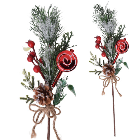 Gałązka świąteczna z szyszką gałązki na stroik dekoracja ośnieżona 50 cm