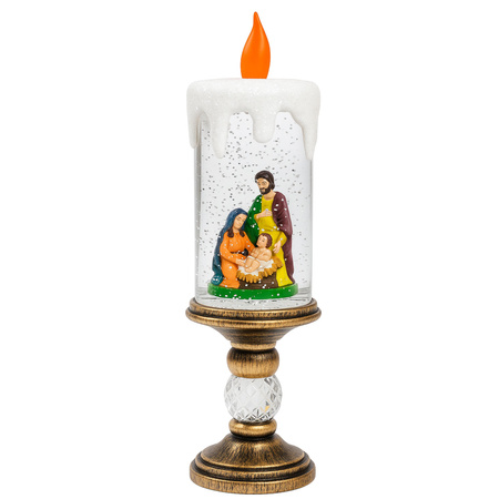 Świeca LED SZOPKA Święta Rodzina sztuczny śniegi ozdoba świąteczna 26 cm