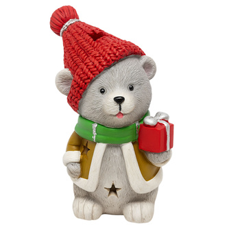 Świecący miś z prezentem ozdoba świąteczna LED ceramiczna 15 cm
