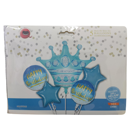 ZESTAW BALONÓW NA URODZINY NA HEL POWIETRZE KORONA GWIAZDY HAPPY BIRTHDAY 5szt