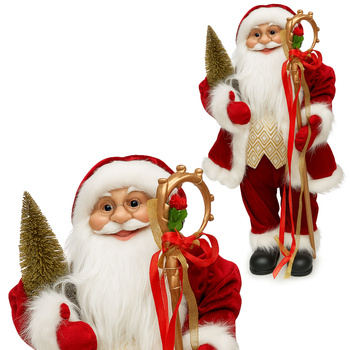 Figurka Świętego Mikołaja z laską i choinką Duża dekoracja świąteczna 60cm