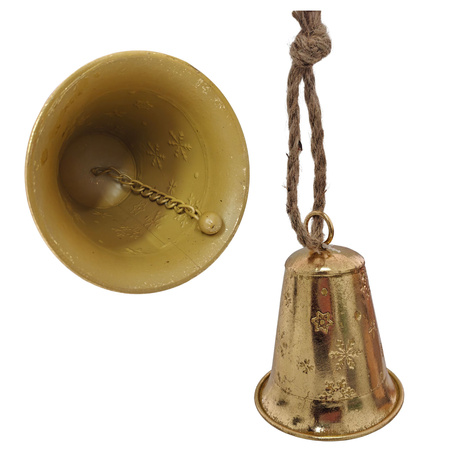 Dzwonek dzwon złoty metalowy świąteczny na sznurku dekoracja ozdoba 15,5cm