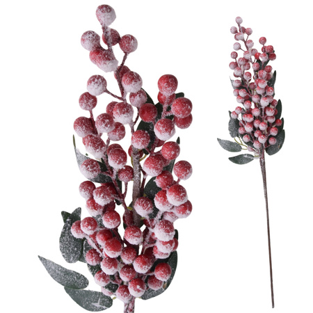 Gałązka dekoracyjna z czerwonymi kulkami gałązki do wazonu ośnieżona 60 cm