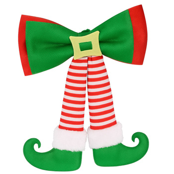 Ozdoba świąteczna kokarda z nogami elfa na drzwi choinkę kokardy dekoracja