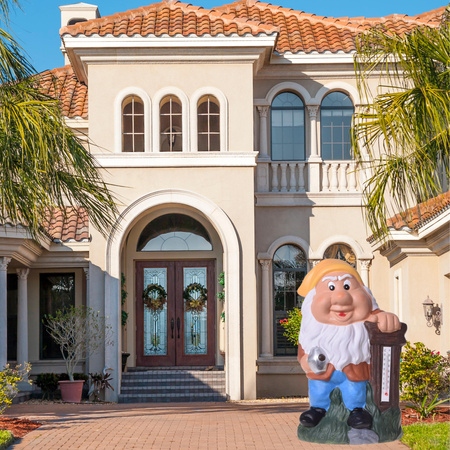 KRASNAL OGRODOWY SKRZAT FIGURKA DO OGRODU Z TERMOMETREM OZDOBY 25 cm