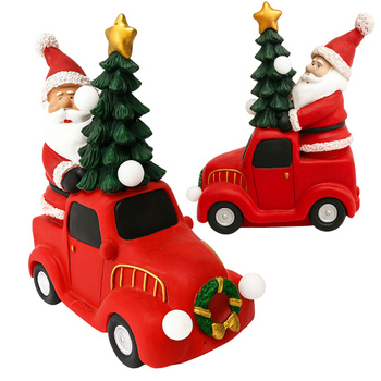 Mikołaj w samochodzie LED figurka świąteczna ceramiczna ozdoba na prezent