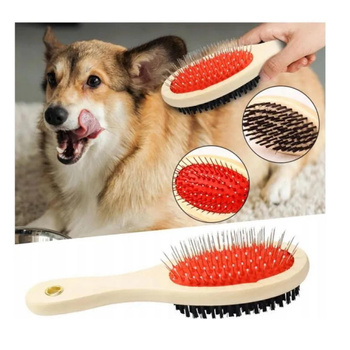 SZCZOTKA DLA PSA DWUSTRONNA DO CZESANIA WYCZESYWANIA SIERŚCI DREWNIANA