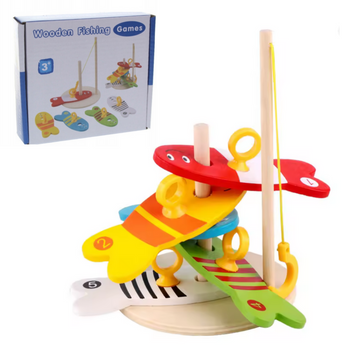 ŁOWIENIE RYBEK GRA ZRĘCZNOŚCIOWA DREWNIANA EDUKACYJNA MONTESSORI DLA DZIECI