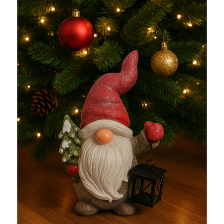 Figurka świąteczna MIKOŁAJ LED krasnal z LAMPIONEM ozdoba bożonarodzeniowa 42cm