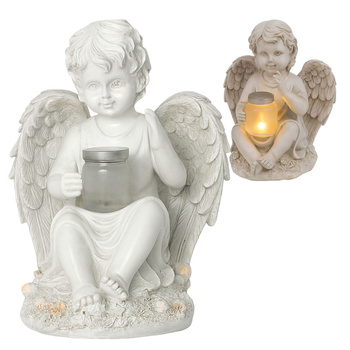 Figurka Świecznik Dekoracja Posążek Aniołek Solarny Led do Ogrodu na Grób 18cm