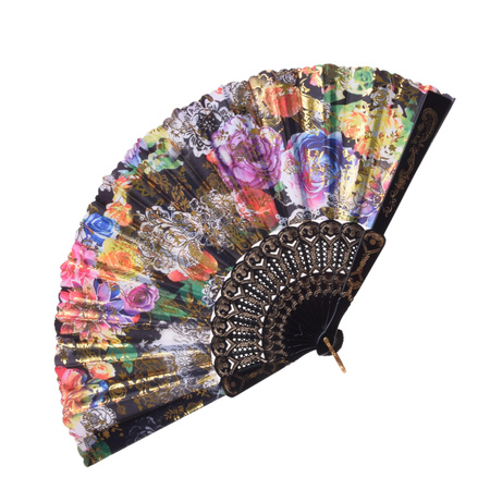 WACHLARZ CHIŃSKI JAPOŃSKI SKŁADANY Z NADRUKIEM KWIATY 23cm