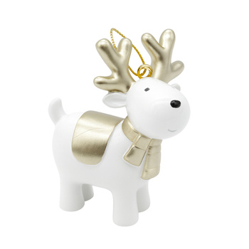 Zawieszka renifer polirezin biało złoty ozdoba choinkowa figurka bombka