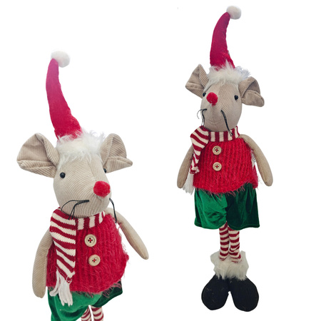 Figurka świąteczna myszka w czapce Mikołaja dekoracja bożonarodzeniowa 60cm