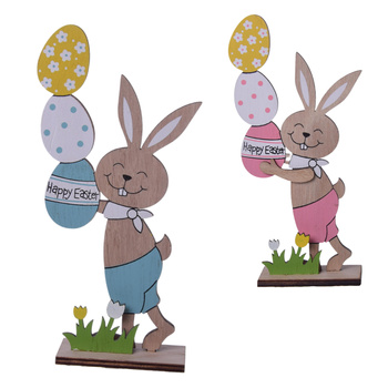 DREWNIANA OZDOBA DEKORACJA NA STÓŁ KRÓLIKI JAJKA PISANKI