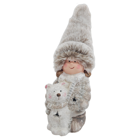 Figurka świąteczna dziewczynka LED z reniferem ozdoba bożonarodzeniowa 24 cm