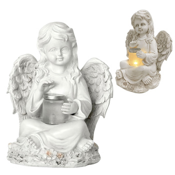 Figurka Świecznik Dekoracja Posążek Aniołek Solarny Led do Ogrodu na Grób 18cm