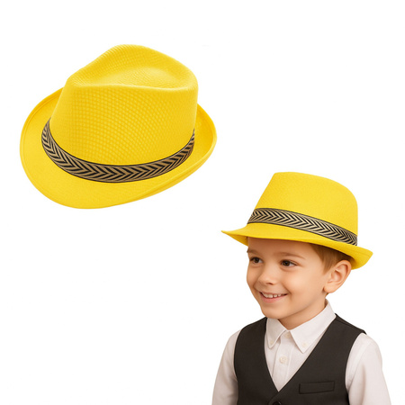KAPELUSZ ŻÓŁTY TRILBY FEDORA KLASYCZNY JACKSON NA WYSTĘPY KARNAWAŁOWE