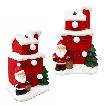 Domek świąteczny ceramiczny LED 20 cm figurka z Mikołajem na baterie