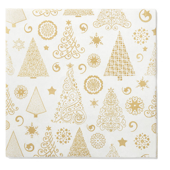 Serwetki świąteczne bożonarodzeniowe papierowe złote choinki 33x33cm 20 szt