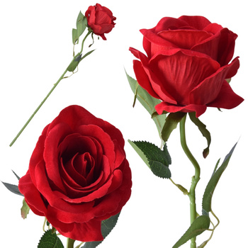 RÓŻA RÓŻE POJEDYŃCZA WELUROWA CZERWONA SZTUCZNE KWIATY