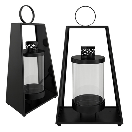 LATARNIA LATARENKI LATARNIE GLAMOUR LAMPIONY ŚWIECZNIK TRAPEZ CZARNE