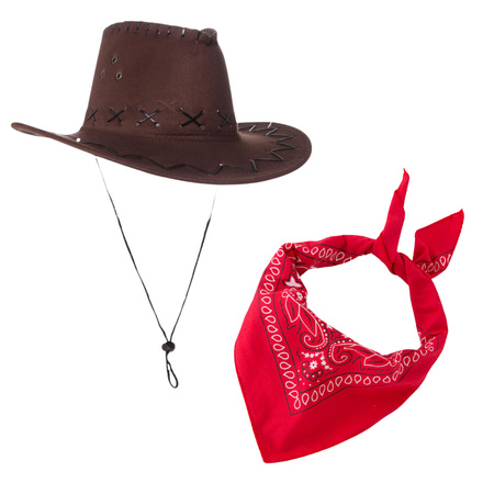 ZESTAW KOWBOJSKI KAPELUSZ KOWBOJA BANDAMKA CZERWONA DZIKI ZACHÓD PRZEBRANIE DLA DOROSŁYCH