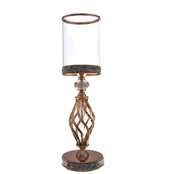 ŚWIECZNIK SZKLANY KIELICH ZŁOTY GLAMOUR LAMPION CYLINDER KRYSZTAŁKI 40cm