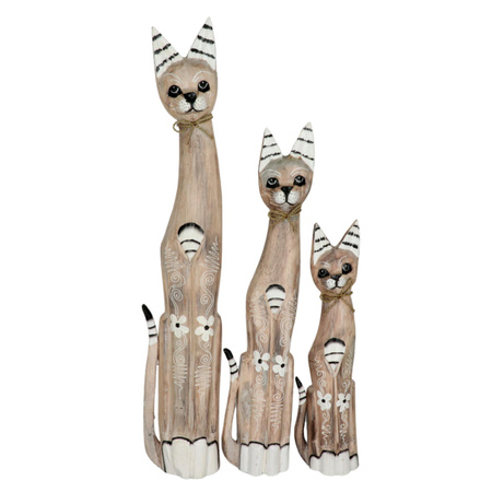 KOTY KOT DREWNIANE FIGURKI DEKORACJA RZEŹBA 3szt