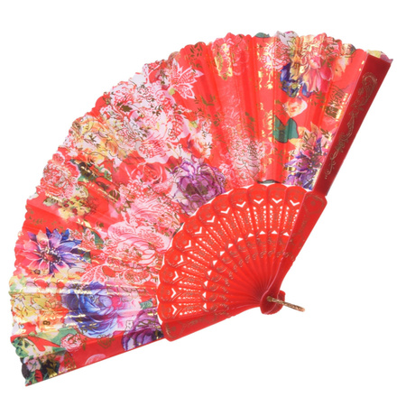 WACHLARZ CHIŃSKI JAPOŃSKI SKŁADANY Z NADRUKIEM KWIATY 23cm