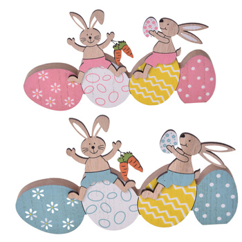 DREWNIANA OZDOBA DEKORACJA NA STÓŁ KRÓLIKI JAJKA PISANKI